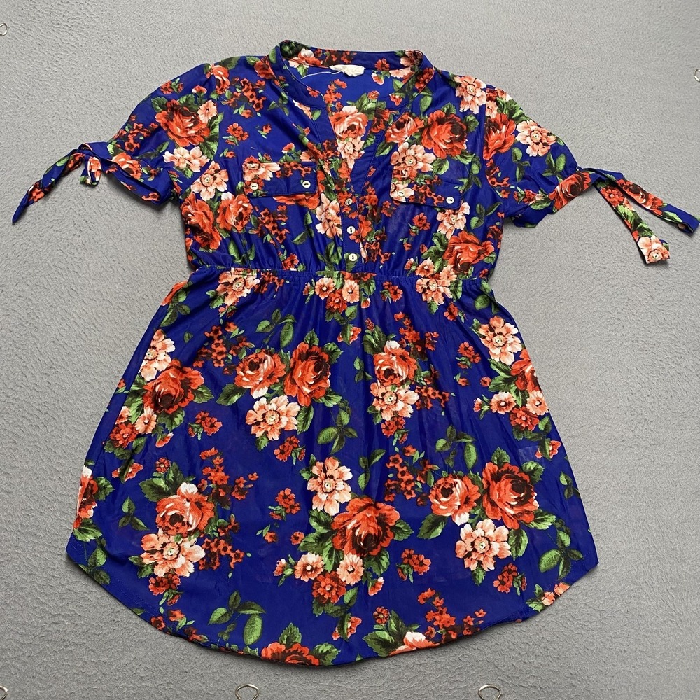 Siren Lily Maternity Dress Womens Small Blue Floral Shirt Dress Short Sleeve